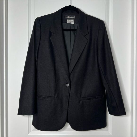 Sag Harbor Women's Wool Blazer Black 8P One Button Super Soft Lined Hip Length - Picture 1 of 8
